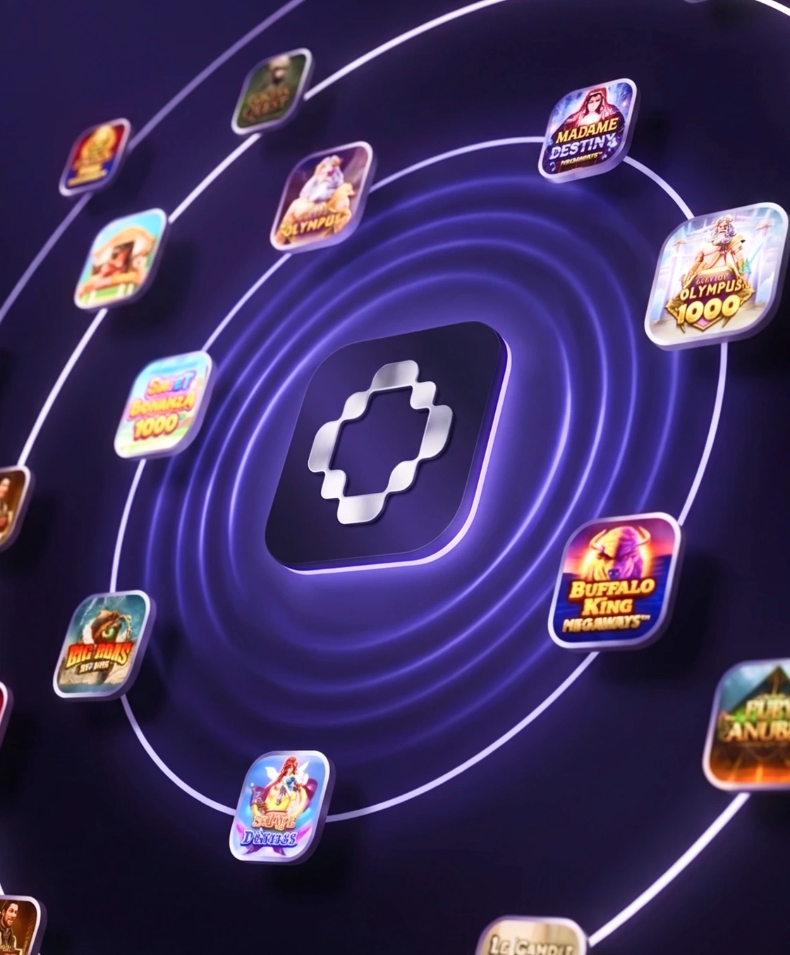 Slot titles from many studios orbiting a single SMPL Core connection point