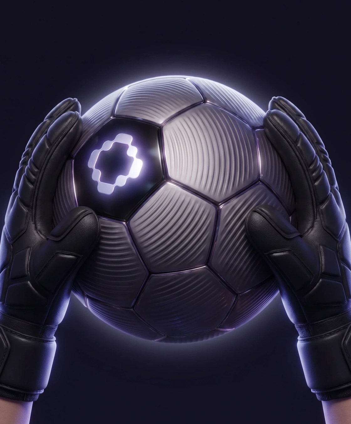 A football held in goalkeeper gloves, marked with the SMPL Core logo